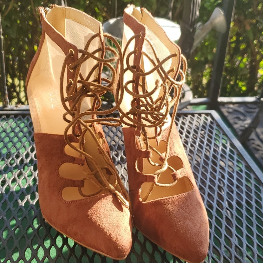 M&L Brown Suede/Mesh Lace Up /Zip Back Shoes